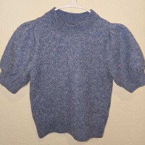 Banana Republic XS Blue Alpaca Wool Blend Puff Sleeve Sweater Short Sleeve Soft